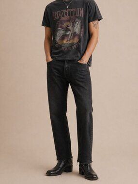 Levi’s 501 Black Button Fly Straight Leg Jeans 38x32 Raw Hem Denim